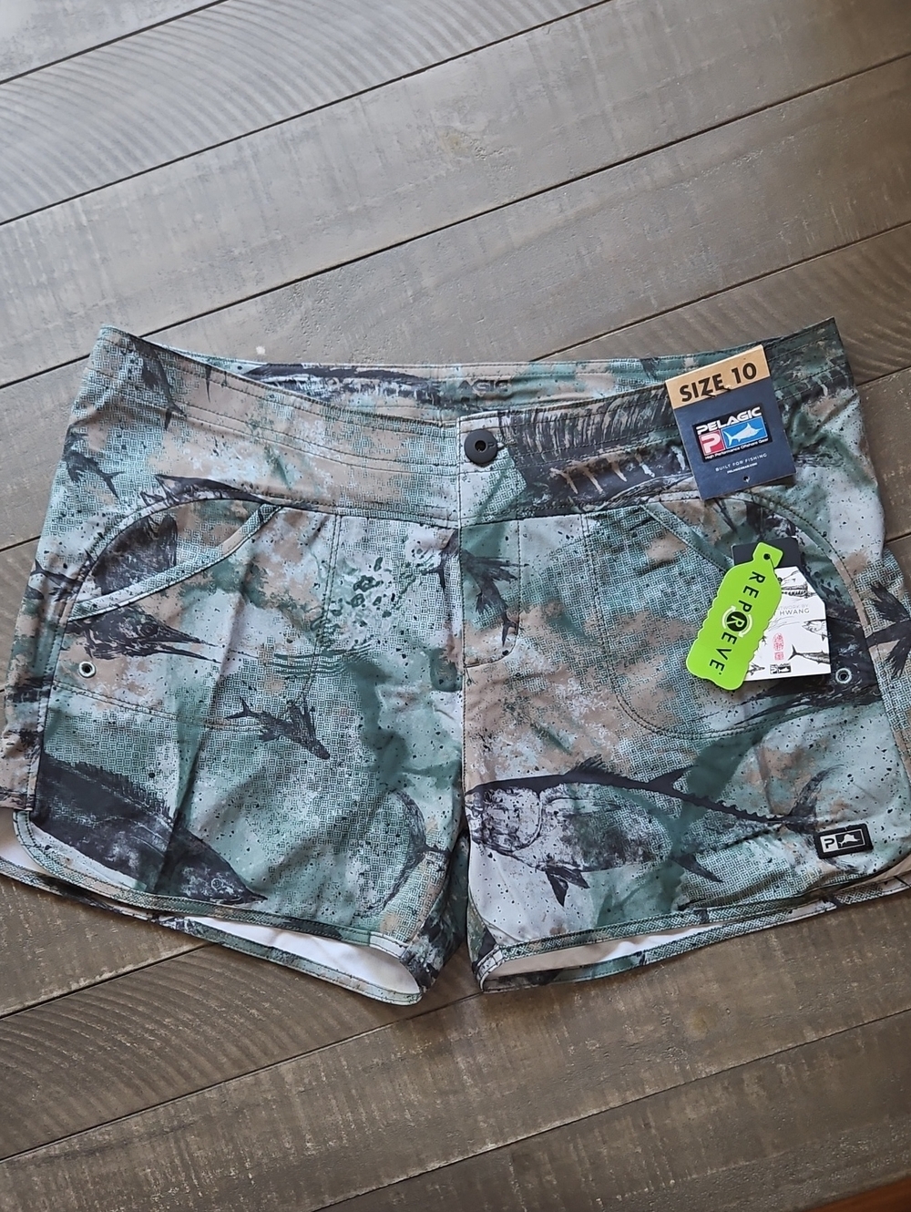 Pelagic Green Camo Fish Print Women’s Shorts